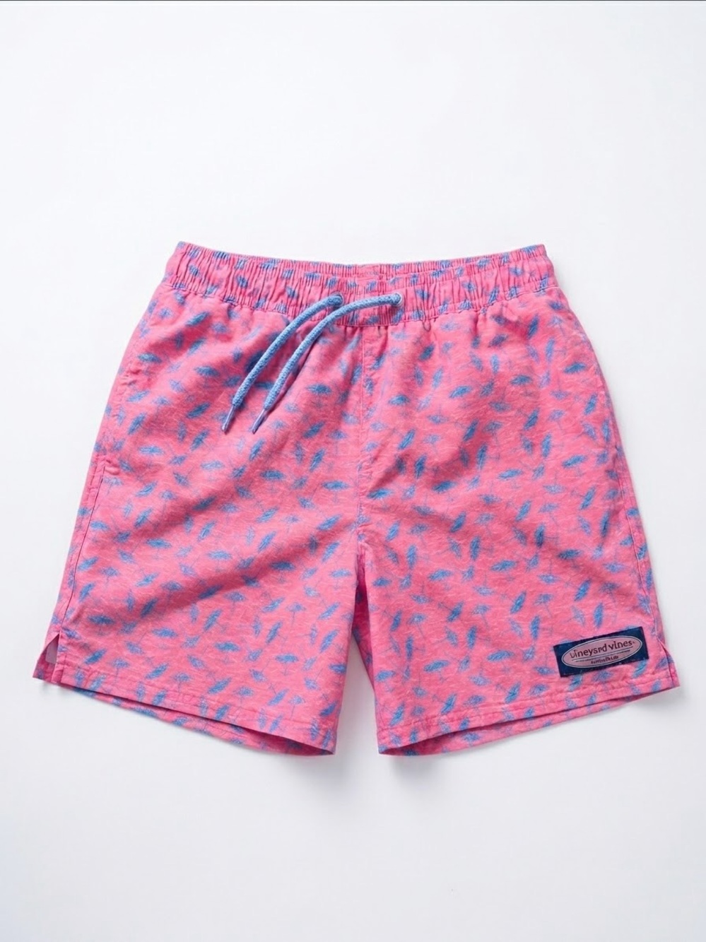 Vineyard Vines Pink & Blue Feather-Print Kids Swim Trunks